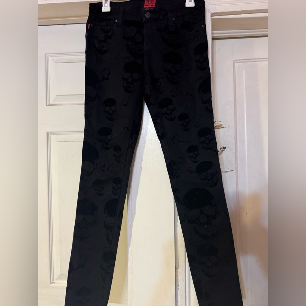 Tripp NYC Black Pants with Skull Detail Y2K punk goth rockabilly 5